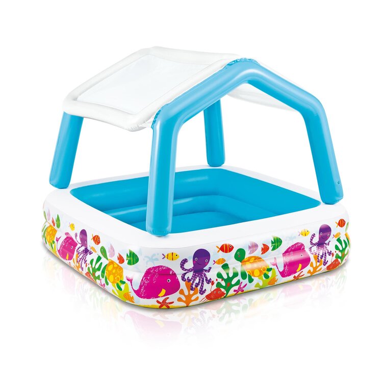 Intex Ocean Scene Kiddie Pool With Shade Canopy & Ocean Play Kiddie Pool &  Games